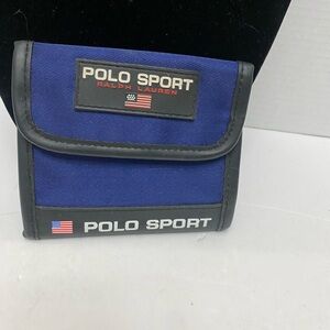 Polo by Ralph Lauren Blue and Black Tri-fold Wallet Rubber Logo US Flag Detail